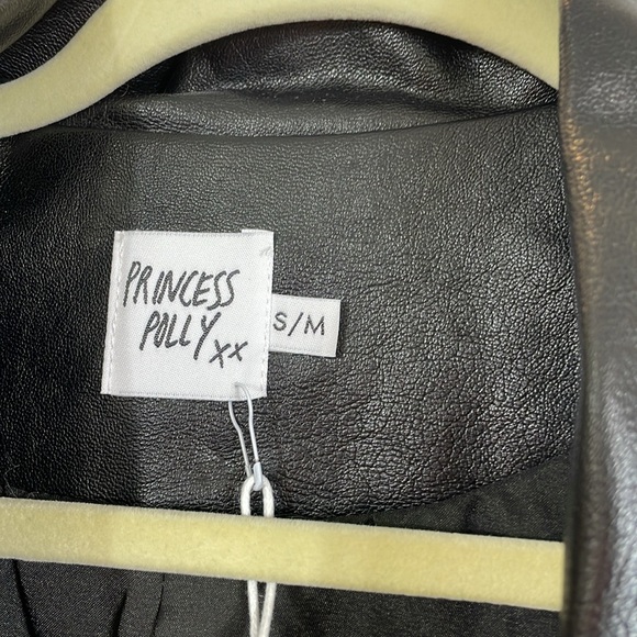NWT Princess Polly Ellen Faux Leather Blazer Jacket Size S/M Black Tailored - Picture 2 of 10